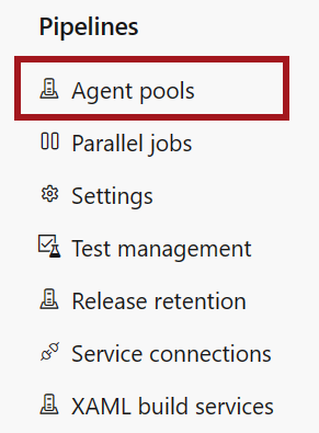 Azure DevOps aracı havuzları düğmesinin ekran görüntüsü.