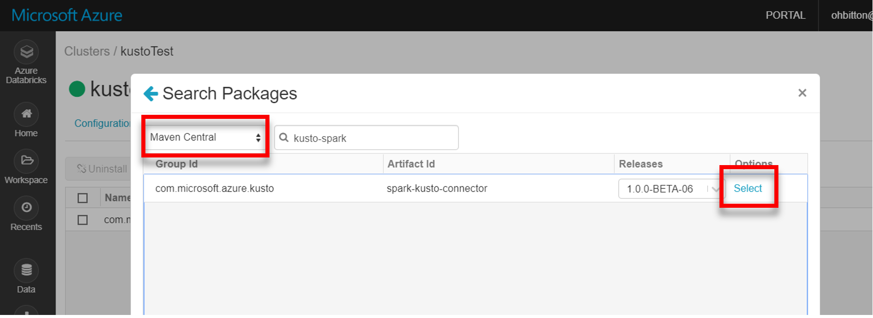 Spark-Kusto-Connector'ı seçin.