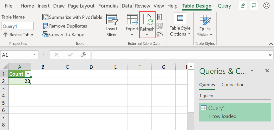 Excel'de verileri görüntüleme.