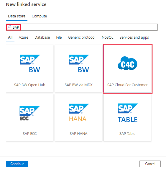 Müşteri için SAP Bulut bağlayıcısını seçin.