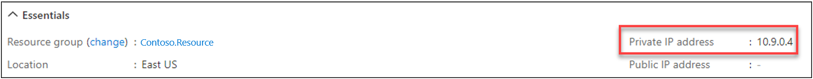 Özel uç nokta IP adresini gösteren ekran görüntüsü.