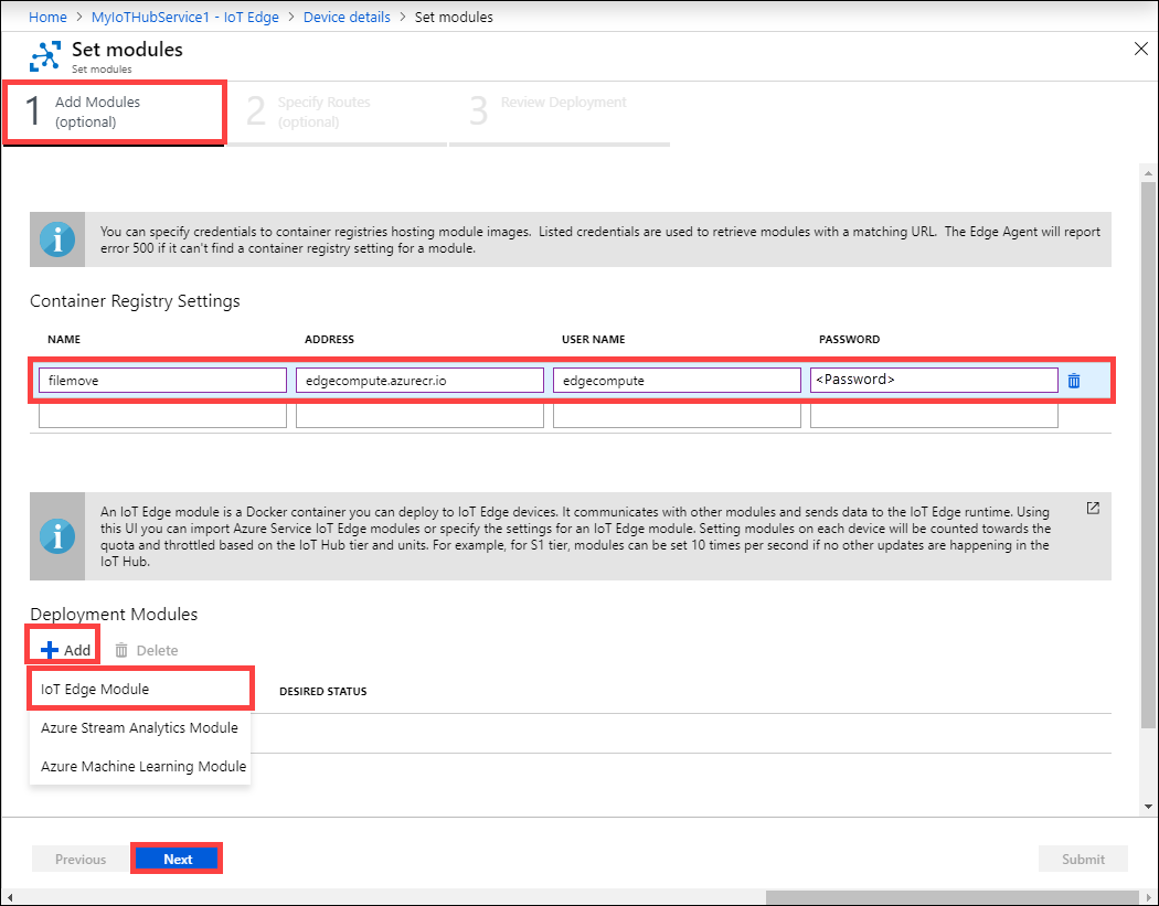 The Set Modules page