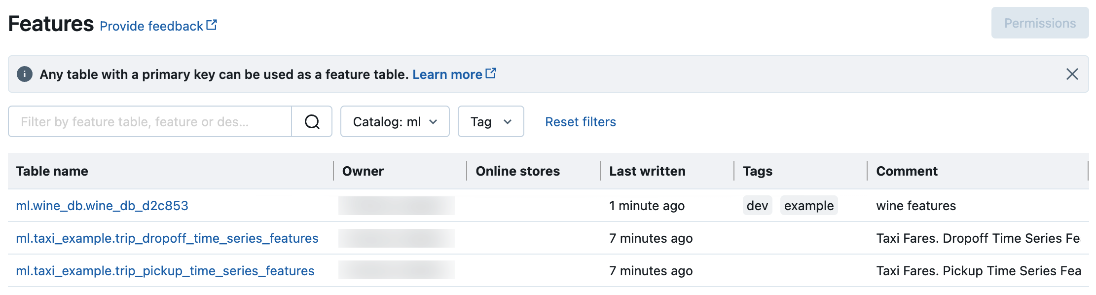 Özellik deposu sayfası