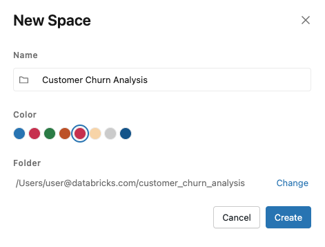Yeni Alan Diyalogu, İsim, Renk ve Klasör alanları