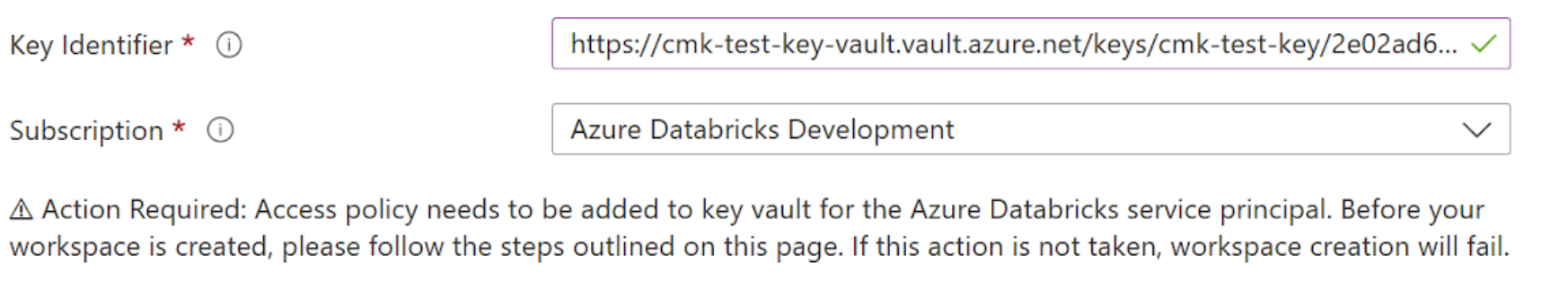 Azure Databricks dikey penceresinin Yönetilen Diskler bölümündeki alanları gösterme