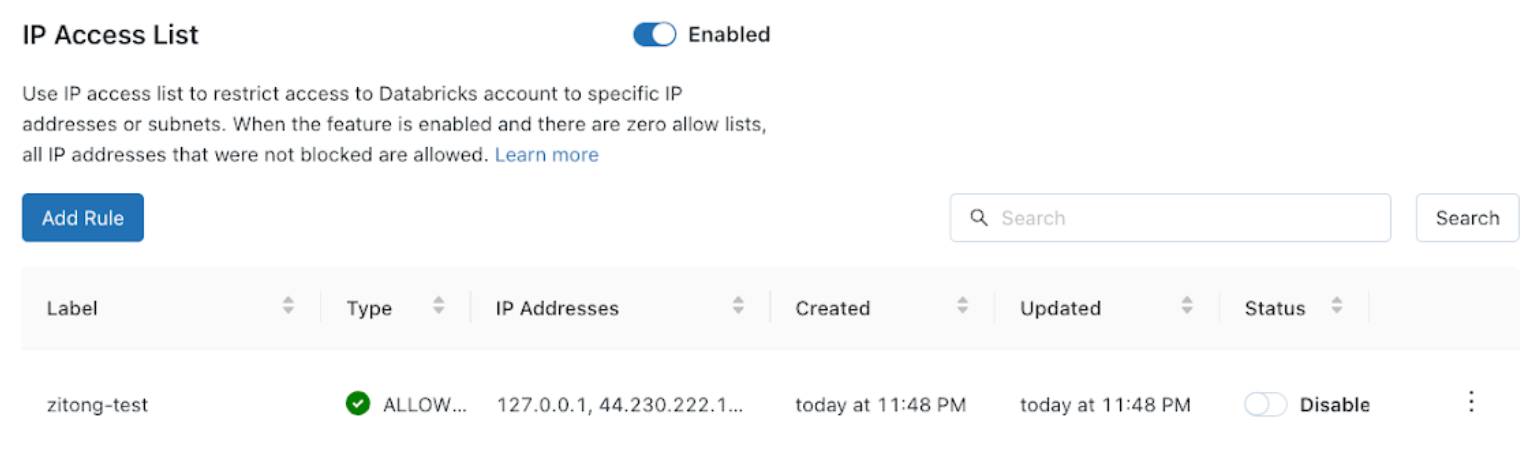 Hesap konsolu ana ayarları için IP erişim listeleri