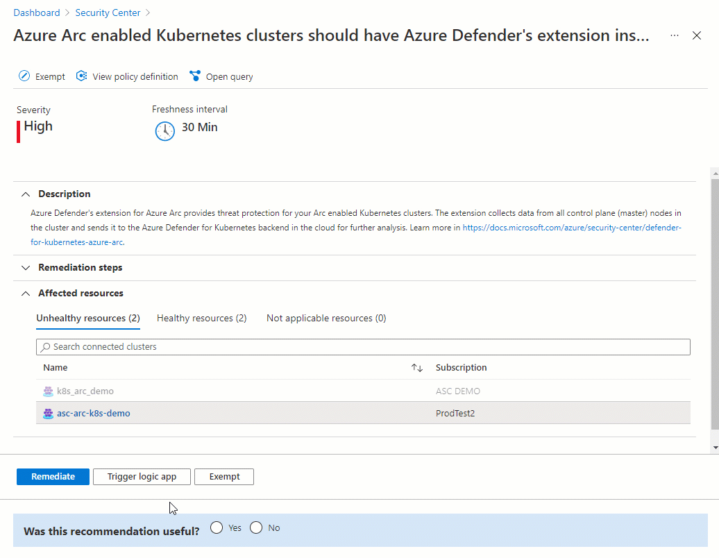 Azure Arc için Defender algılayıcısını Bulut için Defender 'düzeltme' seçeneğiyle dağıtın.