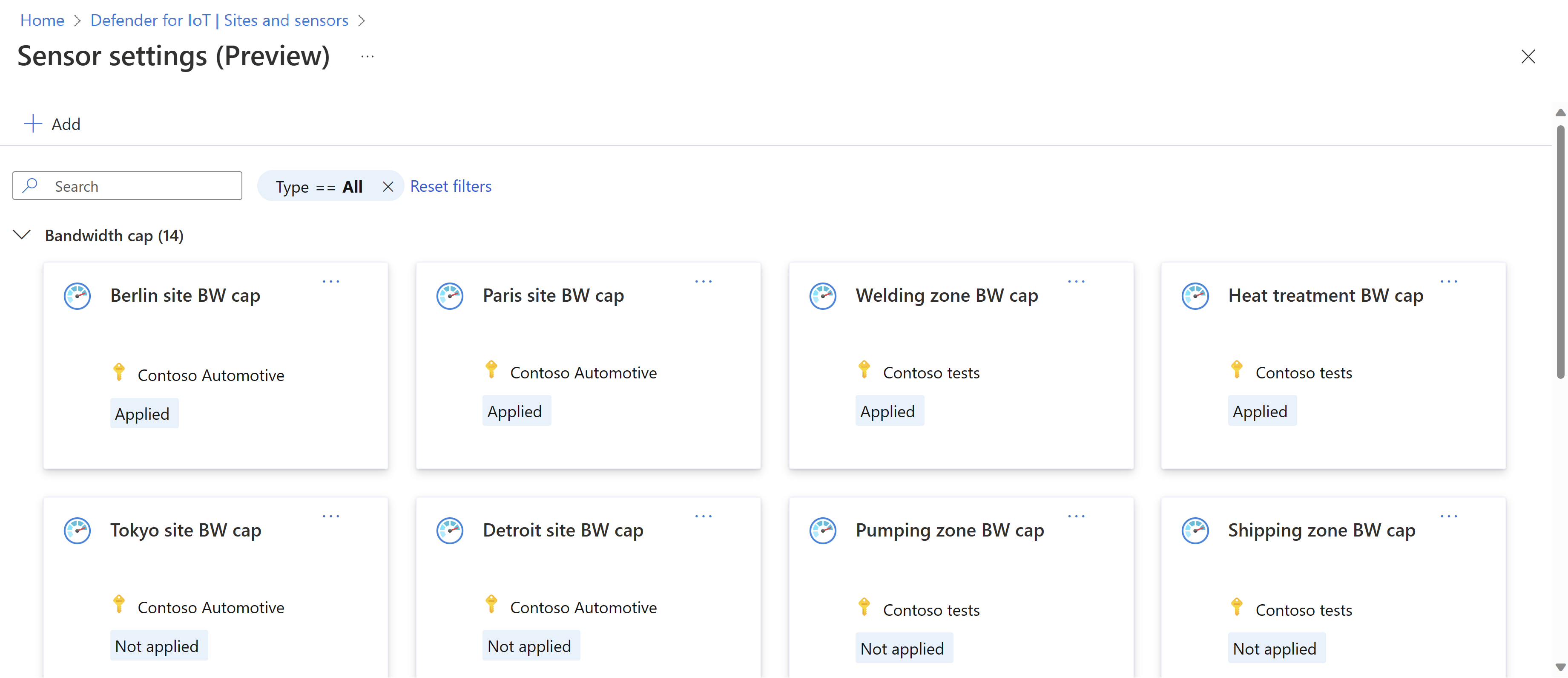 Azure portalındaki OT algılayıcı ayarlarının ekran görüntüsü.