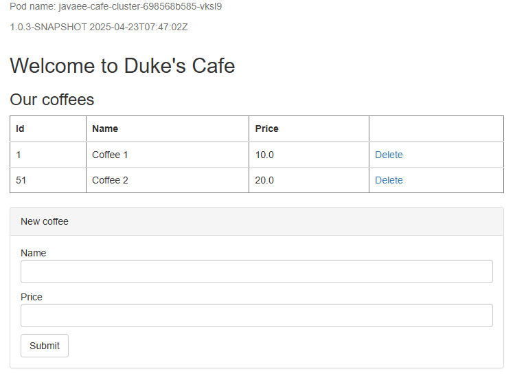 Java liberty uygulaması giriş sayfasının ekran görüntüsü.