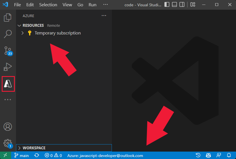 VS Code Azure explorer showing subscriptions