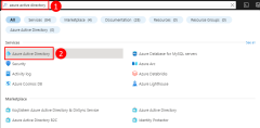 A screenshot showing how to use the top search bar in the Azure portal to search for and navigate to the Microsoft Entra ID page.
