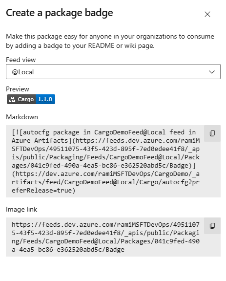 Paket oluşturma rozet panelini gösteren ekran görüntüsü.