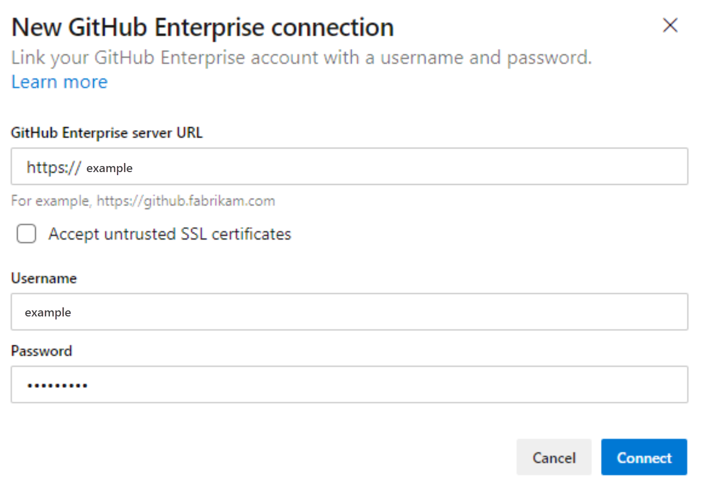 Screenshot of sign in with username and password.