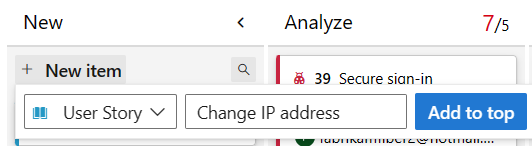 Çevik süreci gösteren ekran görüntüsü, Kullanıcı hikayesi iş öğesi formu.
