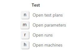 Test sayfası klavye kısayollarını gösteren ekran görüntüsü.