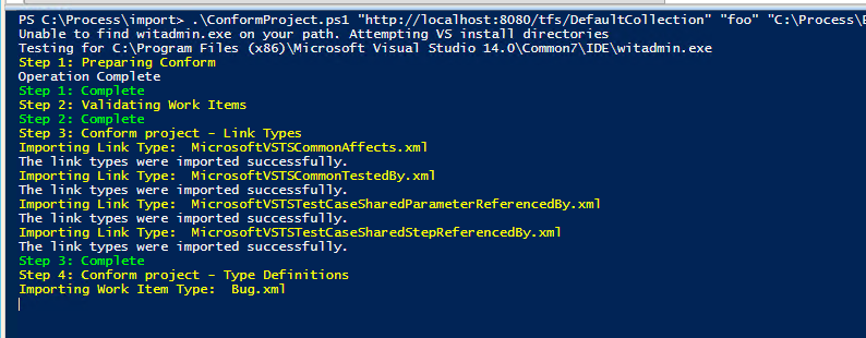 PowerShell'de uyumlu proje işleminin ekran görüntüsü.