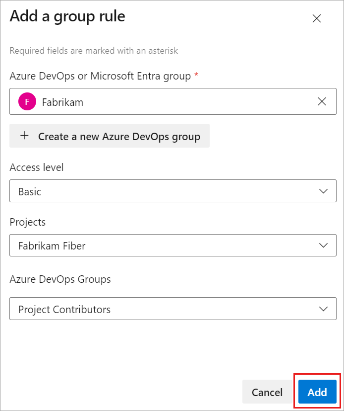 Screenshot showing Add a group rule dialog.