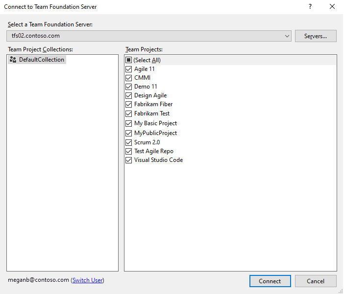 Bir projeye bağlan iletişim kutusunun 2015 yılına ait ekran görüntüsü.