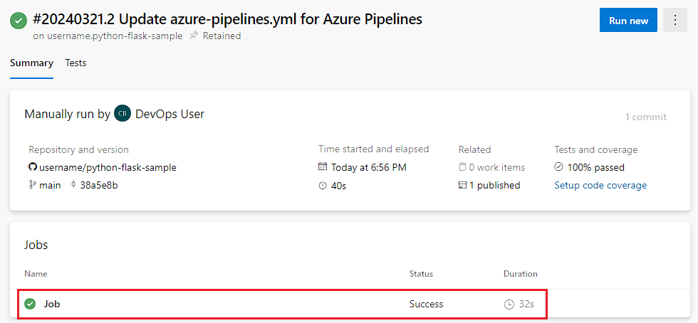 Tamamlanan tek Python işinin ekran görüntüsü.