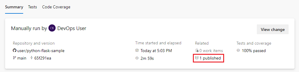 Yayınlanmış yapı çıktıları bağlantısının ekran görüntüsü.