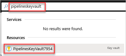 Azure Key Vault arama işlemini gösteren ekran görüntüsü.