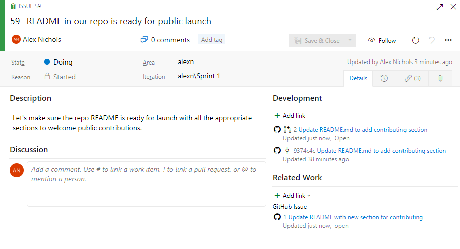 GitHub sorun URL'si ile Azure Boards'ta el ile bağlantı oluşturma.