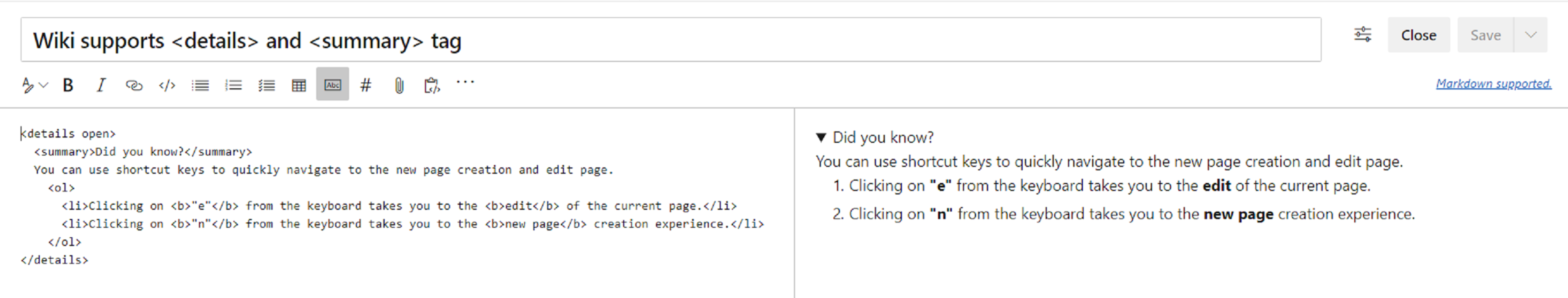 Wiki sayfalarınızın içinde daraltılabilir bölümler oluşturun.