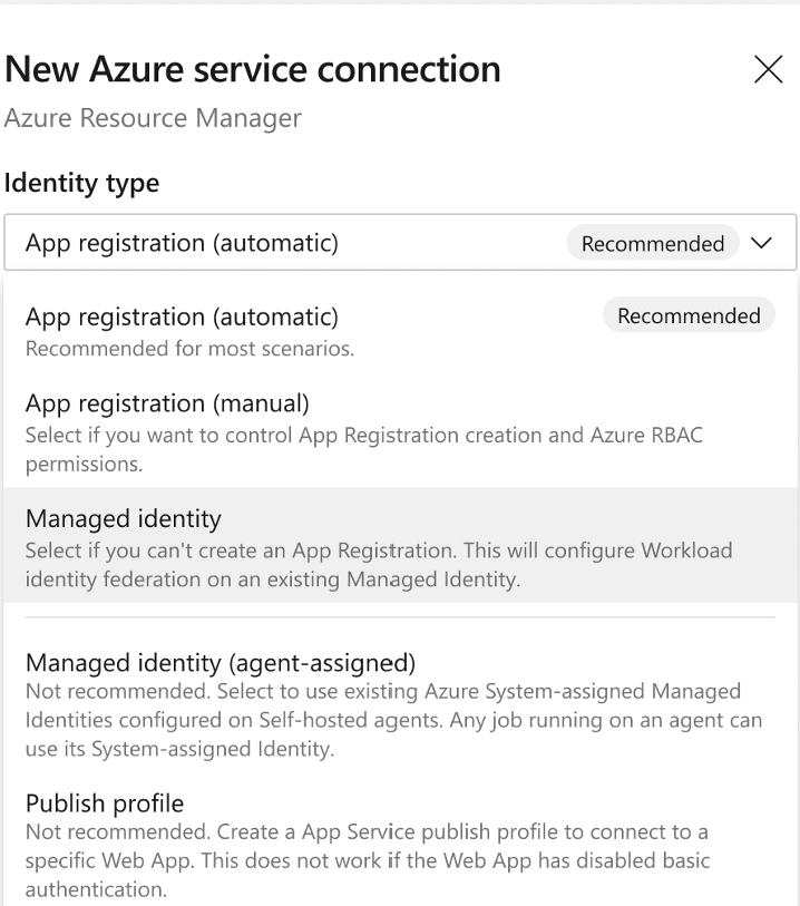 Kimlik Türü'nü ekran görüntüsü.