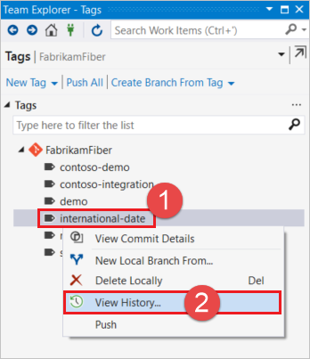 Visual Studio'da etiket geçmişini görüntüleyin.