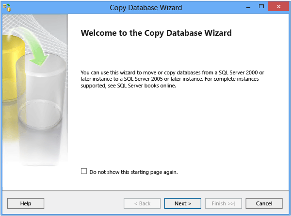 Veritabanı Kopyalama Sihirbazı'nın hoş geldiniz sayfasının ekran görüntüsü.