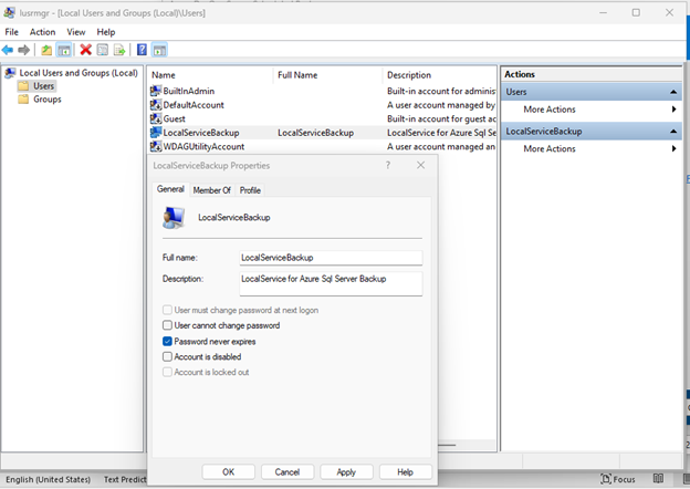 Yeni oluşturulan yerel kullanıcı ve erişimi gösteren ekran görüntüsü.