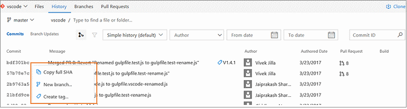 Etiket geçmişi oluşturma