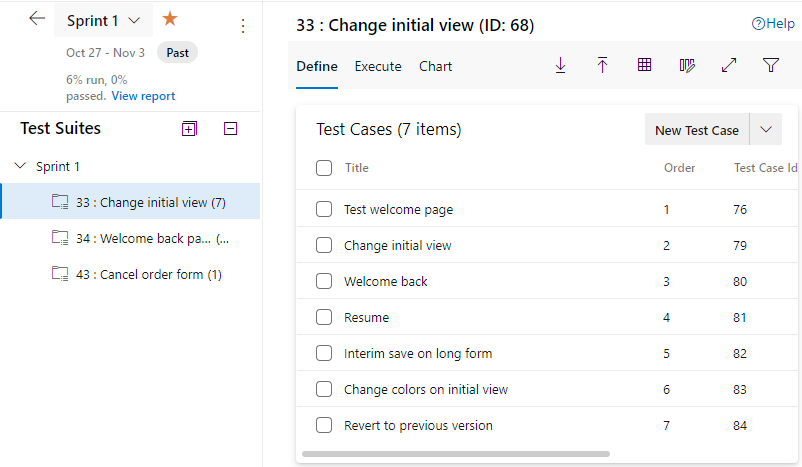 Azure Test Planlarının, Seçili test planlarının ekran görüntüsü