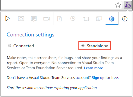 Uzantıyı Tek Başına modunda başlatmayı gösteren ekran görüntüsü.