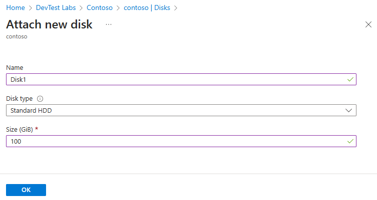 Yeni disk ekle formunun ekran görüntüsü.