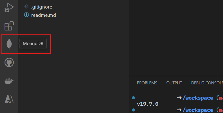 Yan çubuktaki MongoDB uzantısının ekran görüntüsü.