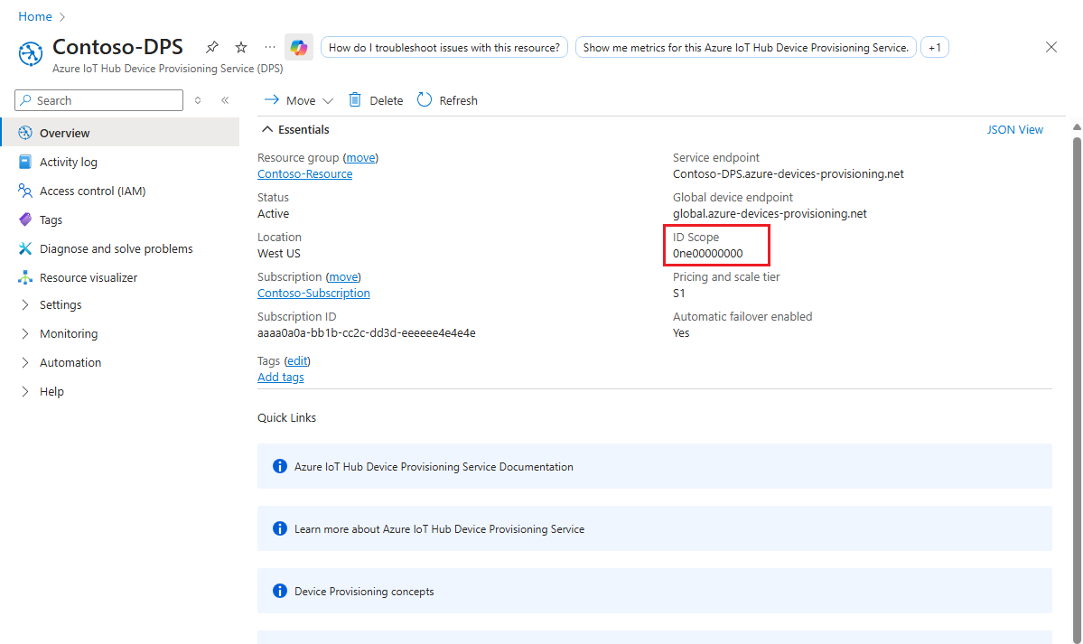 Azure portalından Cihaz Sağlama Hizmeti uç noktası bilgilerini ayıklayın.