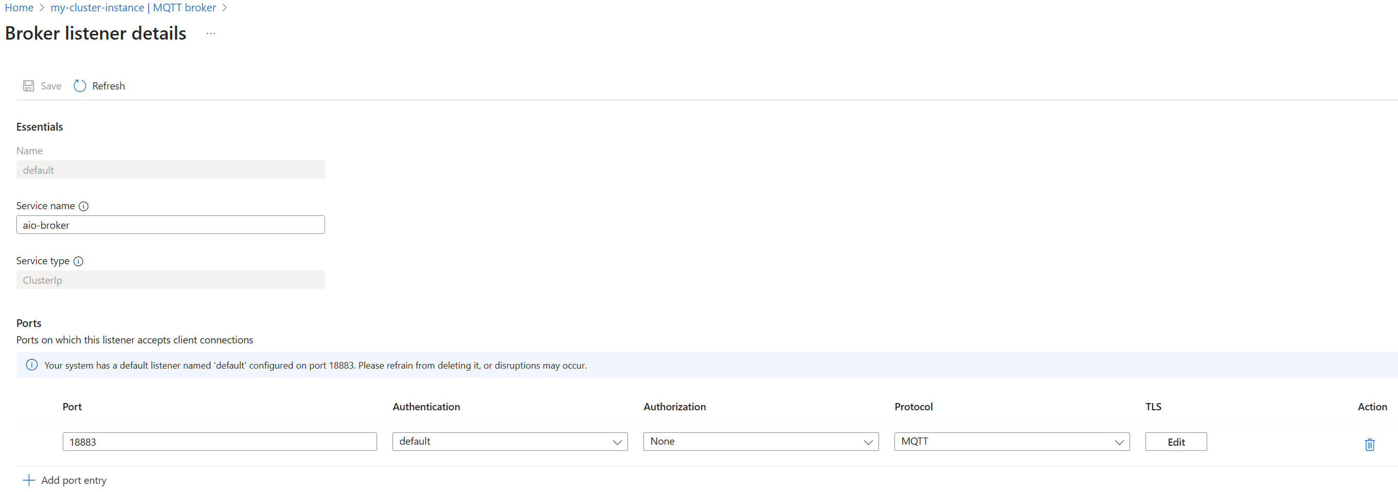 Azure portalını kullanarak varsayılan aracı dinleyicisini görüntüleme veya düzenleme ekran görüntüsü.