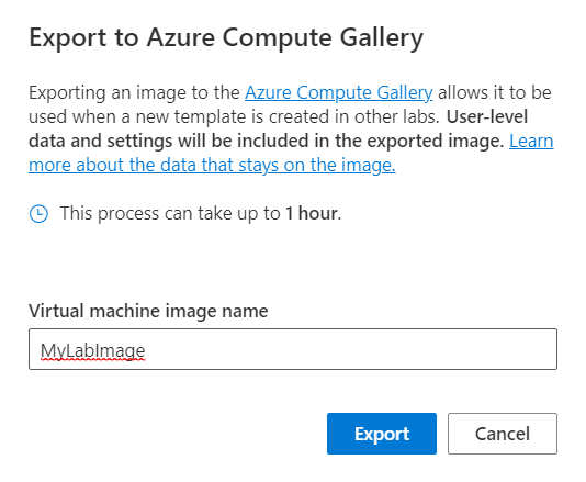 Azure Compute Gallery’ye aktar iletişim kutusu