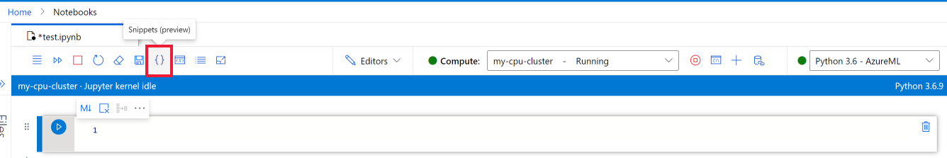 Not defteri araç çubuğunda kod parçacığı panel aracını açma