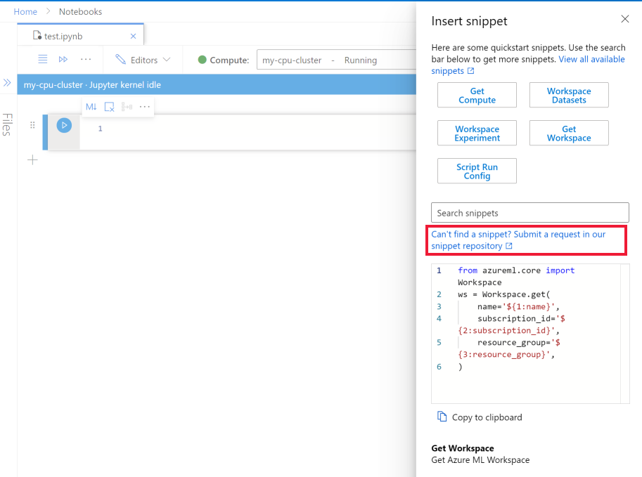 Kod parçacığı paneli yeni bir kod parçacığı önermenizi sağlar