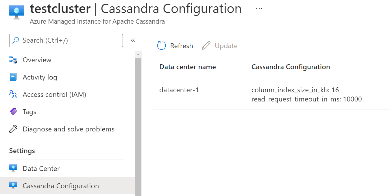 Güncelleştirilmiş Cassandra yapılandırmasının ekran görüntüsü.