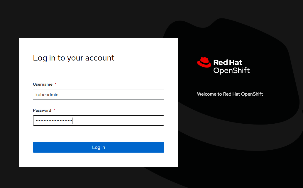 Azure Red Hat OpenShift oturum açma ekranını gösteren ekran görüntüsü.