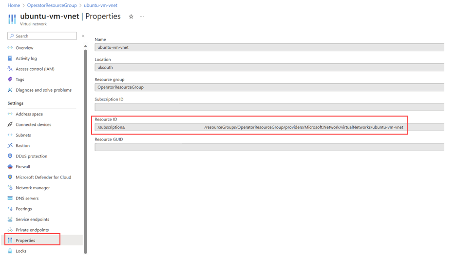 Sanal ağ Özelliklerini ve Kaynak Kimliğini gösteren ekran görüntüsü.