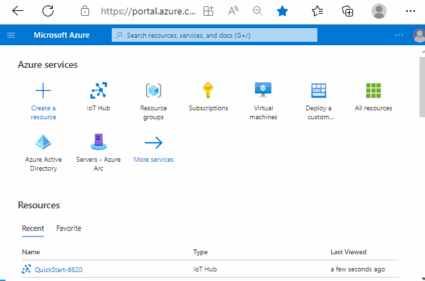 erişin Azure Portal'daki IoT Hub ve cihazları gösteren ekran görüntüsü