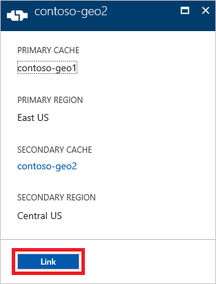 Screenshot showing how to link caches for geo-replication.