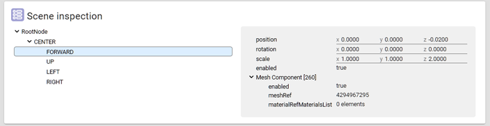 Screenshot shows the Scene Inspection panel with FORWARD selected.