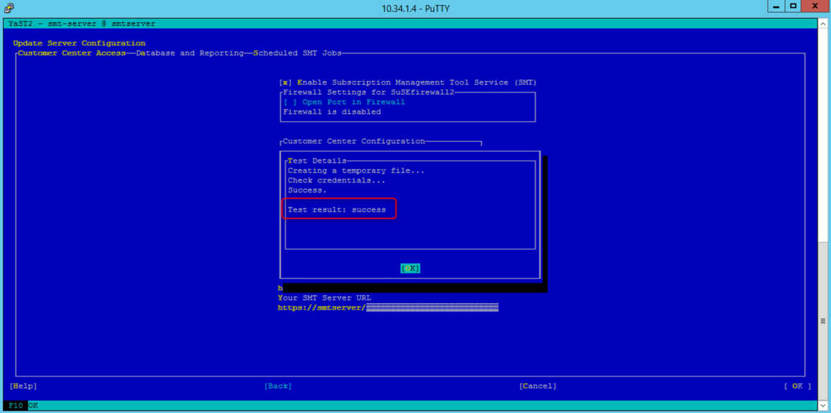 Screenshot of testing connection to SUSE Customer Center.