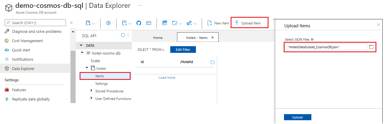 Azure Cosmos DB koleksiyonuna yükleme