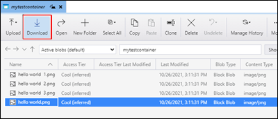 Screenshot that shows how to download blobs in Microsoft Azure Storage Explorer
